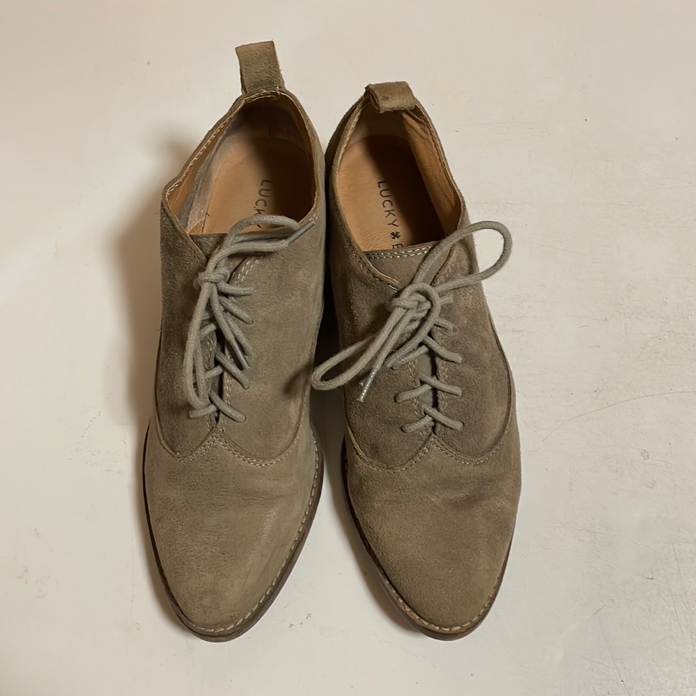 Lucky Brand Womens Gray Leather Lace Up Oxford Block Heel Shoes